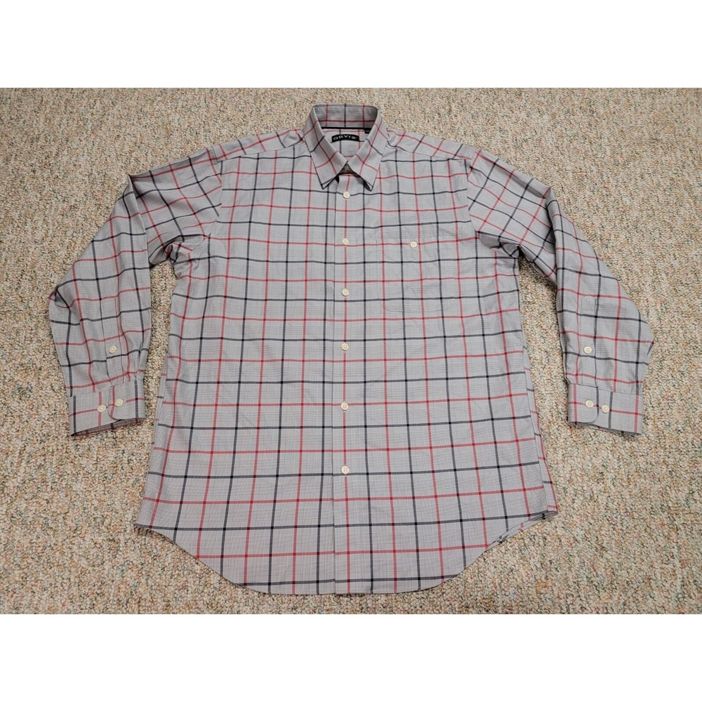 Orvis Shirt Mens Large Grey Red Check  Button‎ Down Long Sleeve Casual Outdoors